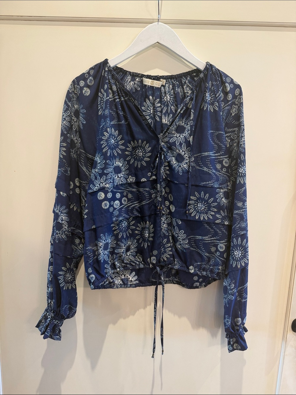 Marie Oliver Indigo Floral Tie-Front Blouse